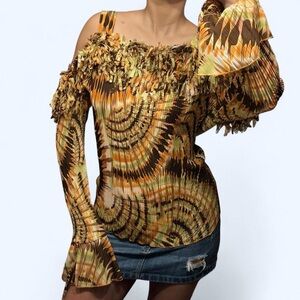 Y2K Orange Pleated Ruffle Top by Kaelyn Max II!